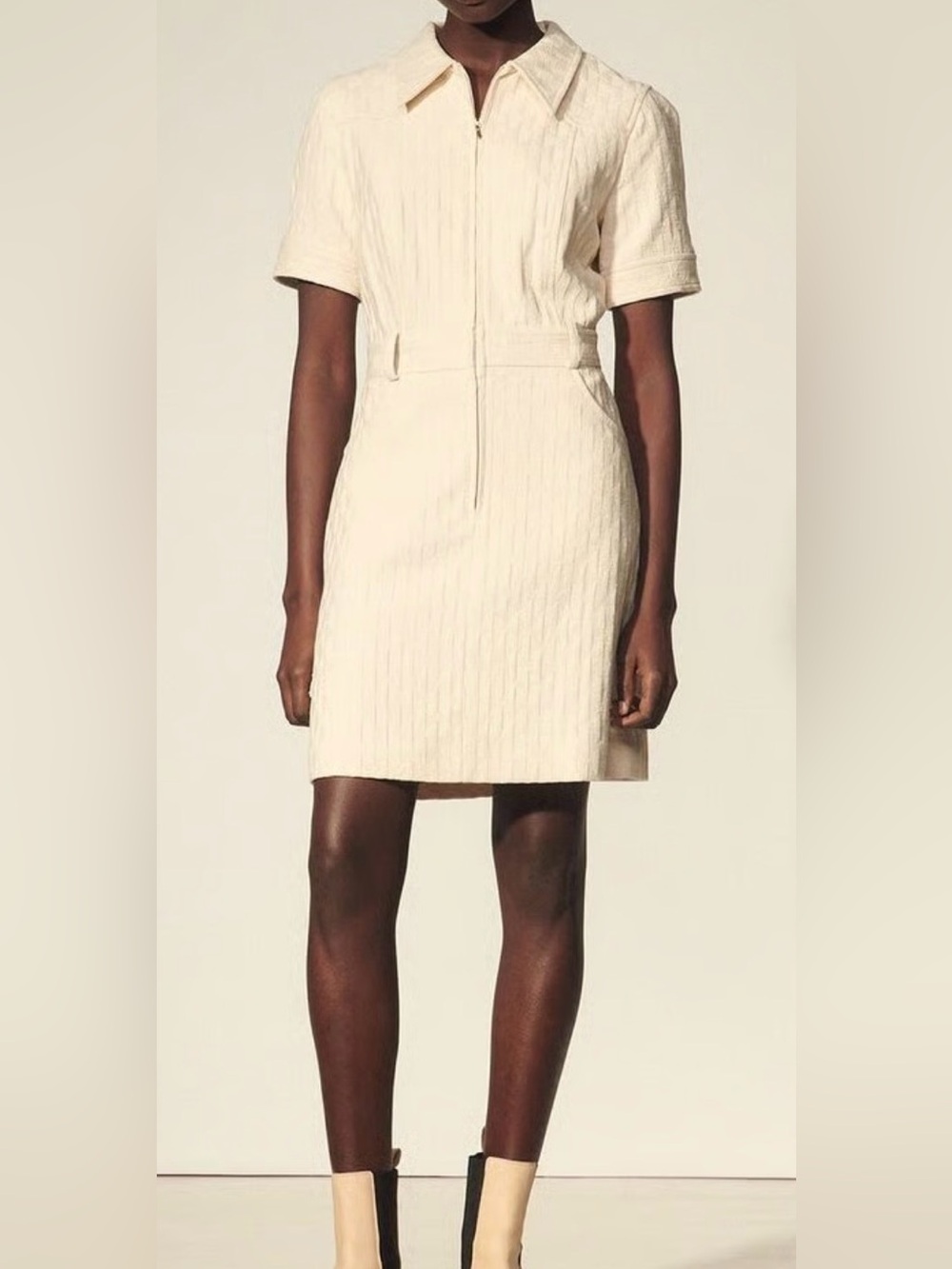 Sandro Paris Sabine Double S Jacquard Dress In Ecru Collared 100% Cotton Size 38